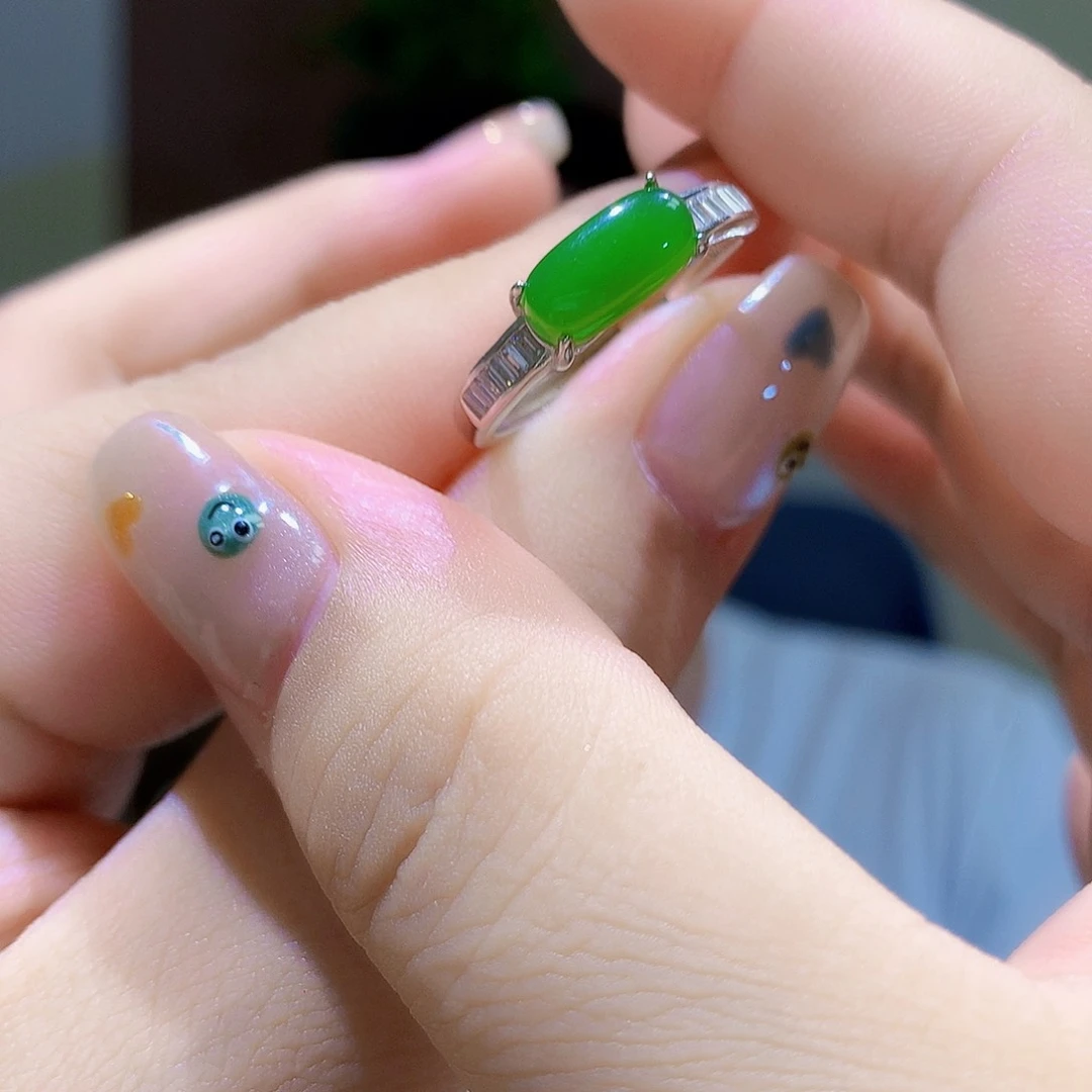 和田玉（碧玉）戒指银S925镀金镶嵌