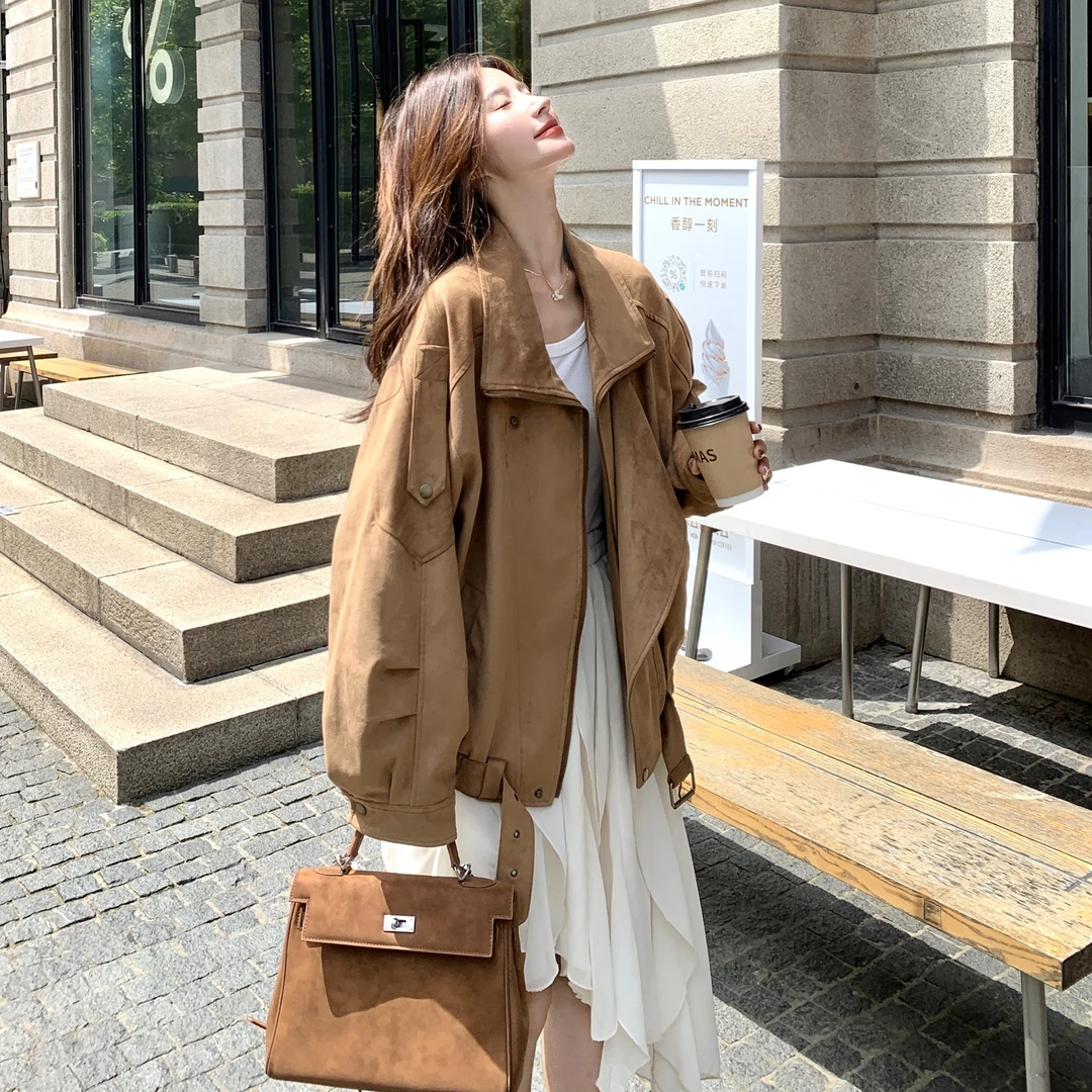 2025年秋季拉链极简风女休闲风短外套风衣宽松时尚收腰百搭