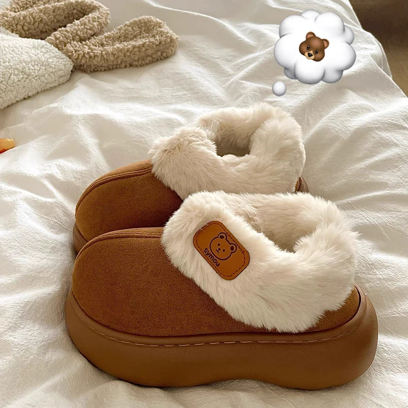 高帮厚底包跟棉拖鞋女款秋冬季毛毛绒棉拖室内居家外穿防滑棉拖鞋