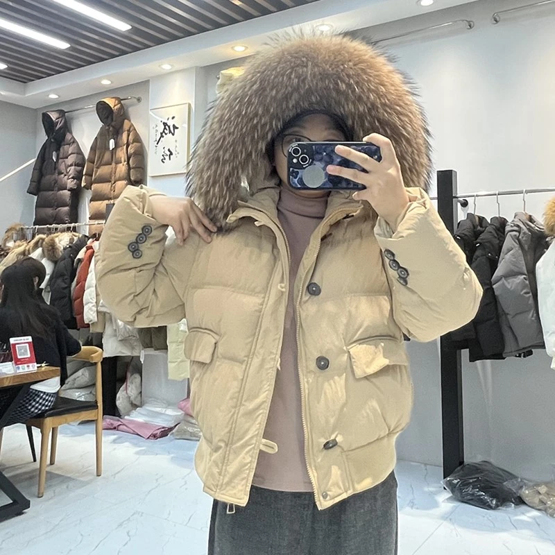 2024冬季新款韩版羽绒服女短款连帽大毛领时尚洋气加厚小个子外套