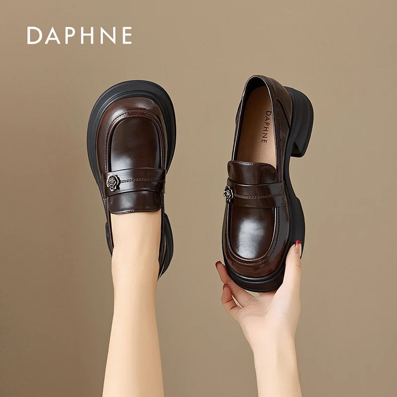 Daphne/达芙妮女鞋2025秋季乐福鞋粗跟增高复古经典时尚百搭简约
