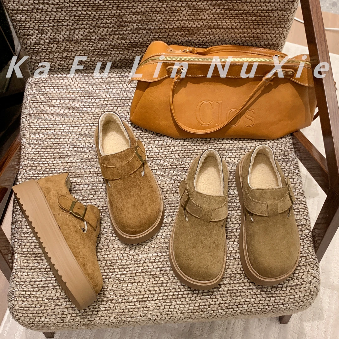 【卡芙琳shoes】经典通勤│极简风厚底加绒休闲鞋软底复古乐福鞋百搭