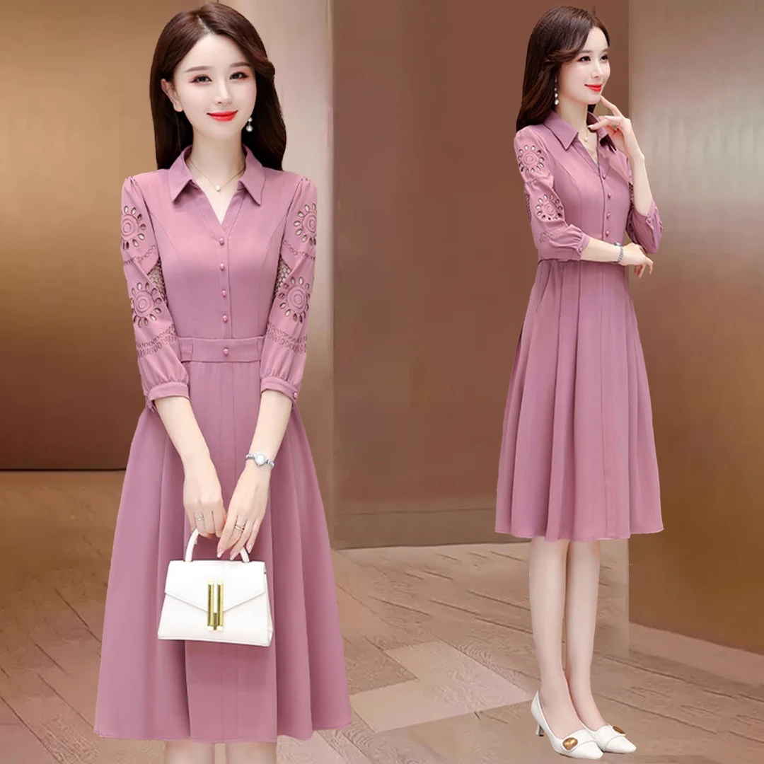 【可蓓儿】粉色喜婆婆洋气连衣裙女2025新款夏季小个子时尚爆款裙子