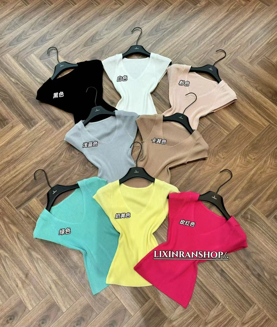 李欣然  【多彩夏天】  冰冰凉凉冰丝高弹V领百搭针织短袖#A1511