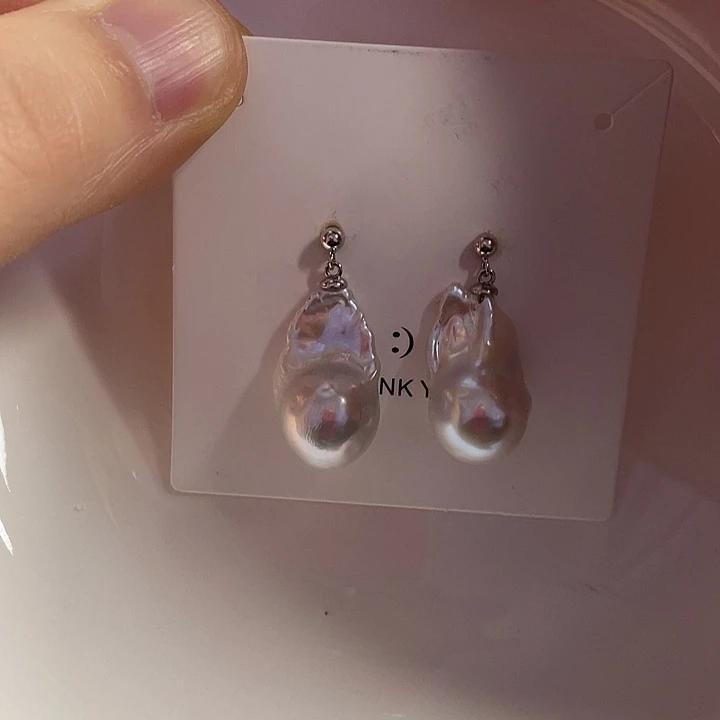 淡水珍珠银S925镶嵌耳饰