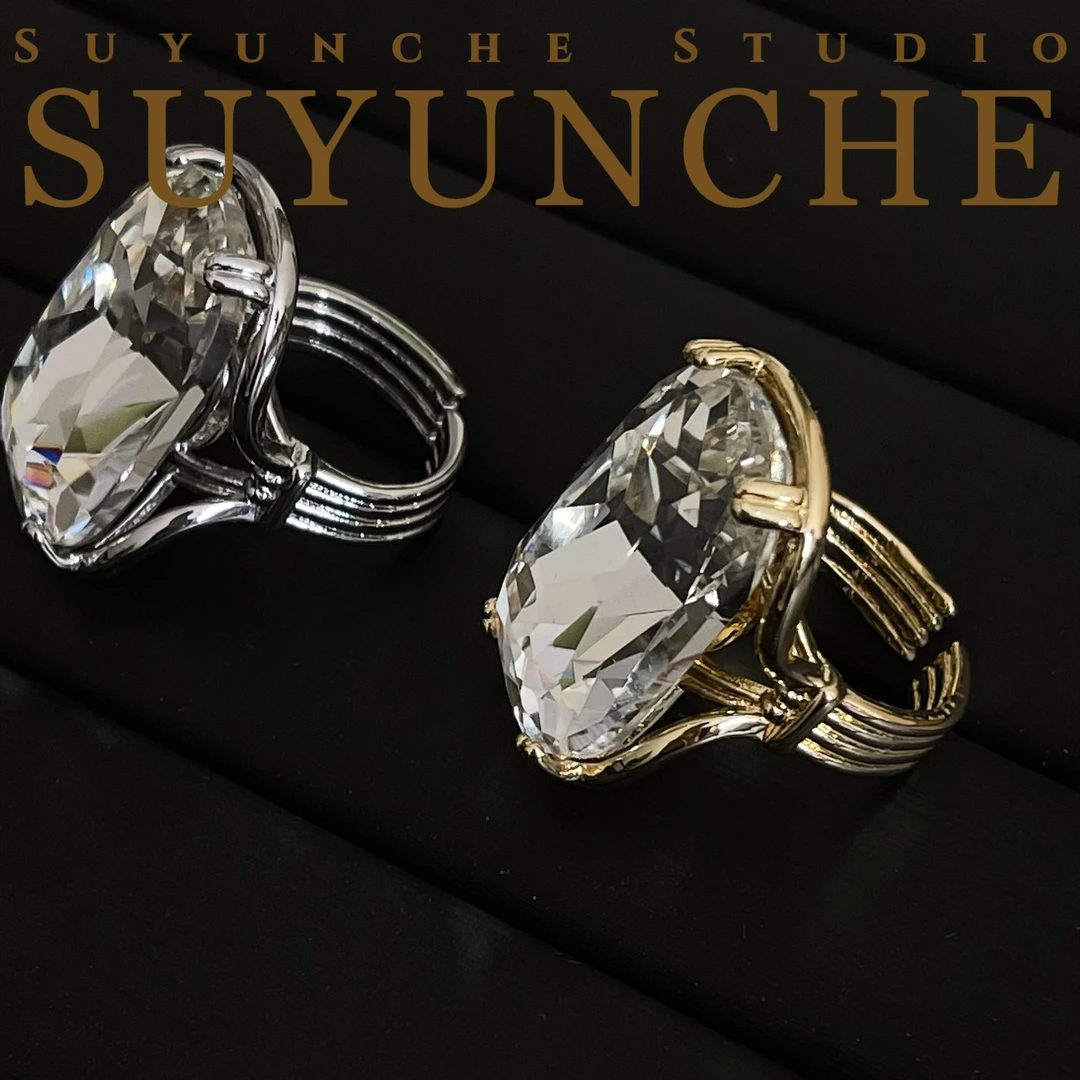 铜合金合成锆石戒指 Suyunche2309时尚大气夸张两色可选开口戒指