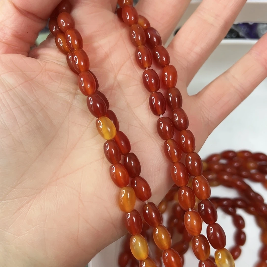 玛瑙/玉髓未镶嵌珠宝半成品，卡6x8玛瑙枣珠一条