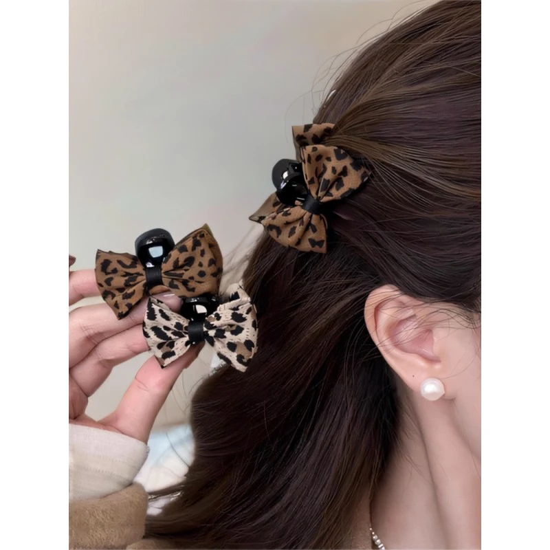 可爱豹纹蝴蝶结小抓夹高级感公主头发夹侧边刘海夹