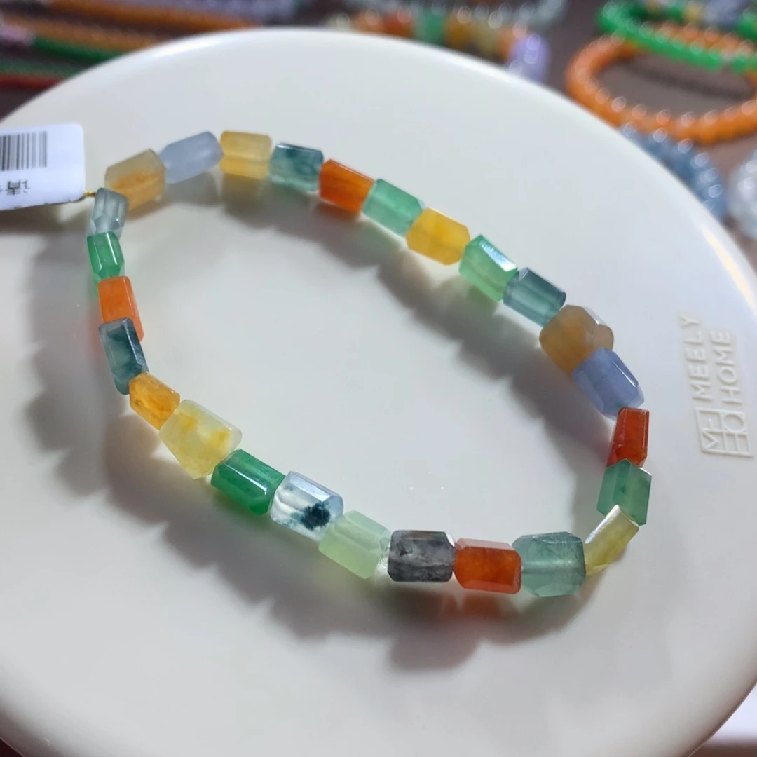 未镶嵌手链翡翠冰种浓彩多巴胺方糖手链