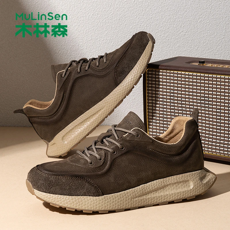 木林森秋冬男鞋高级感磨砂皮新款男款运动皮鞋工作商务2025休闲鞋