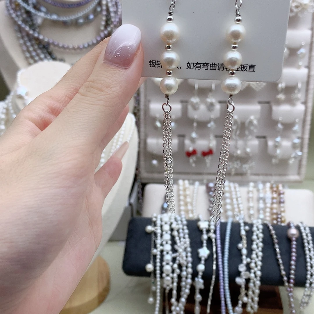 耳饰银S925镶嵌淡水珍珠