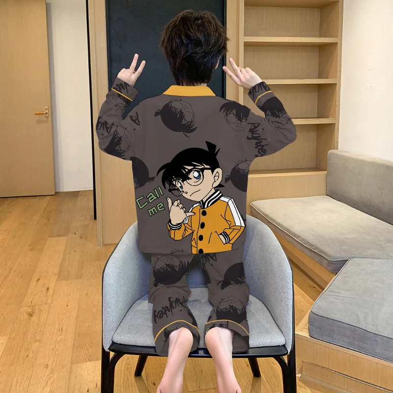 男童睡衣春秋开衫纯棉长袖男孩大童卡通青少年大码宽松家居服套装