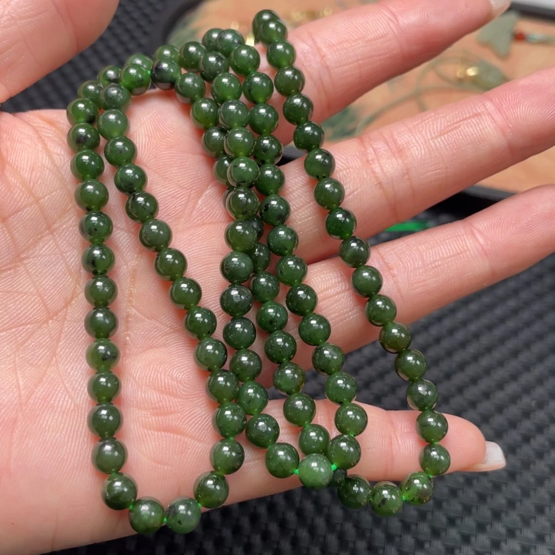 和田玉未镶嵌颈饰深色碧玉108珠链