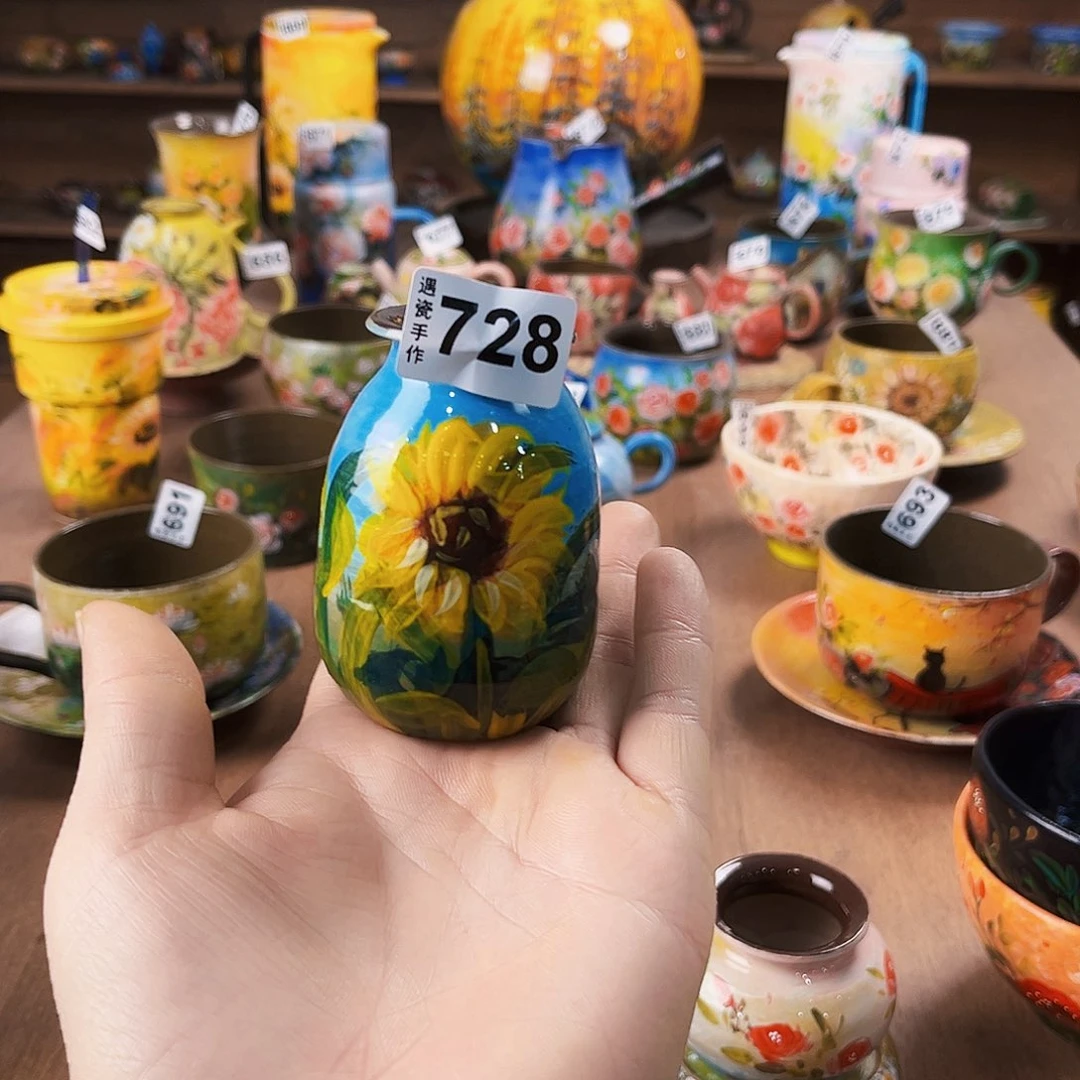 杯纯纯油画风花瓶