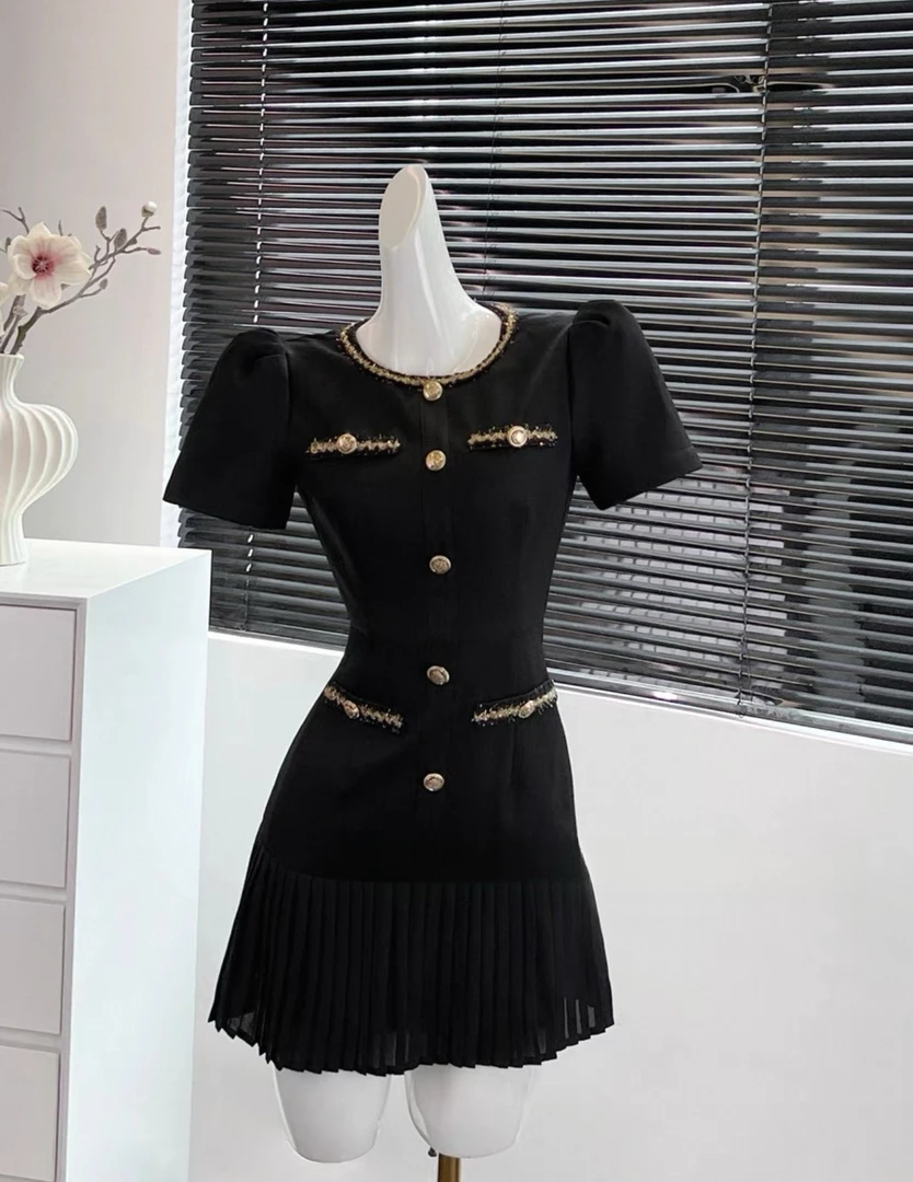 【GJ】【有里布】气质收腰设计感小个子夏季时尚气质裙子连衣裙D0858