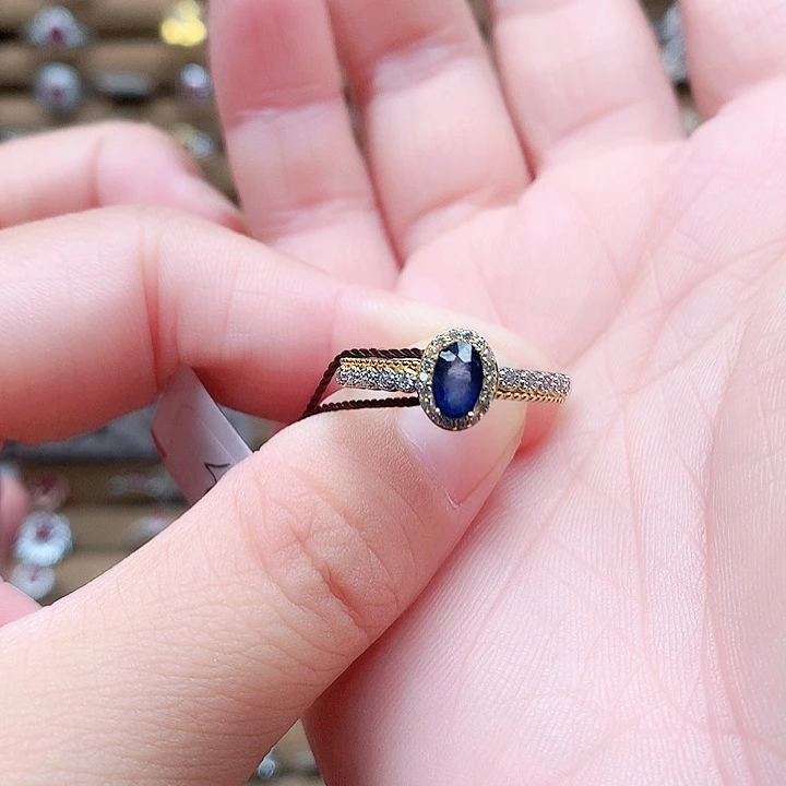 戒指蓝宝石银S925镶嵌