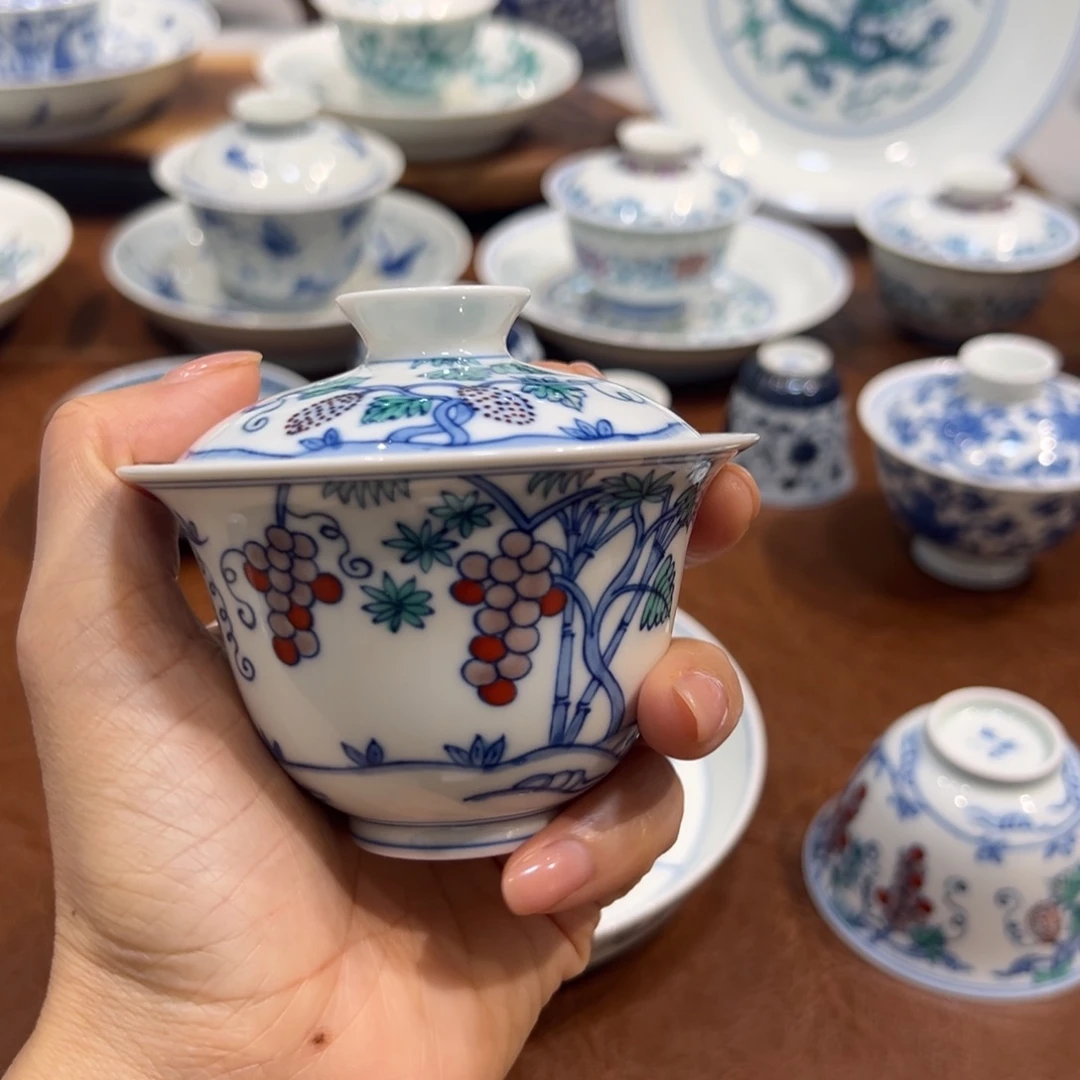 盖碗斗彩葡萄盖碗110毫升