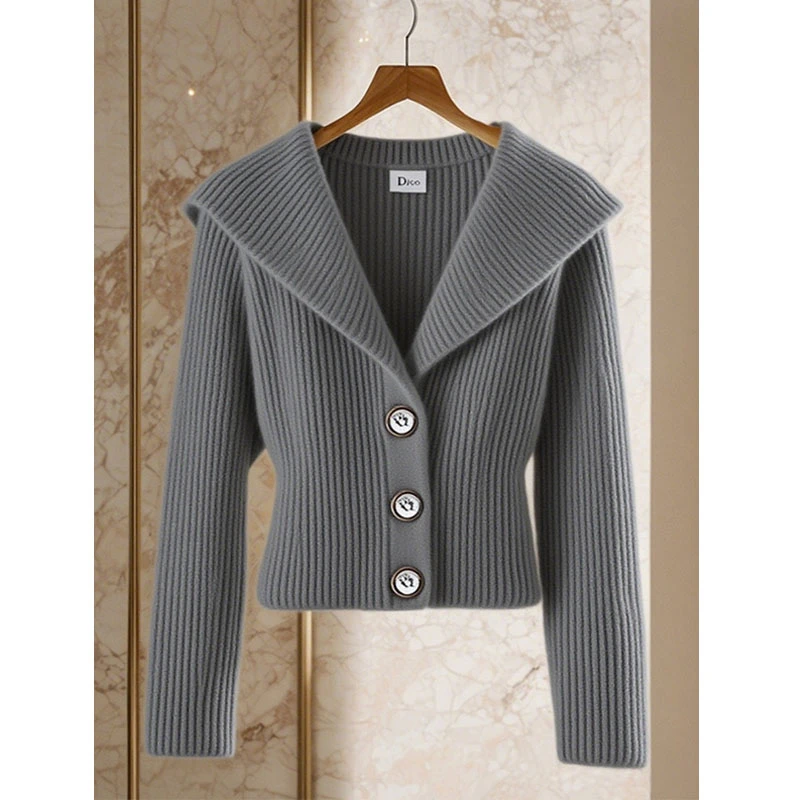 慵懒风女装岩石灰针织衫2025年早秋季新款高级感洋气时尚长袖上衣