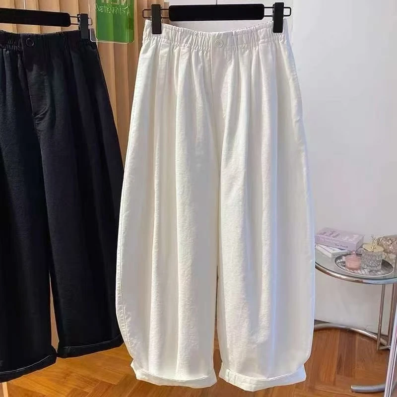 白色气球裤女春夏2025新款薄款休闲宽松休闲百搭九分灯笼阔腿裤子