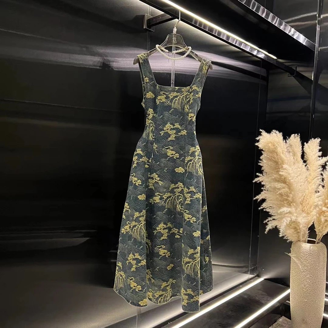 roiltrou原创设计复古修身水洗刺绣牛仔连衣裙ZA1525112771