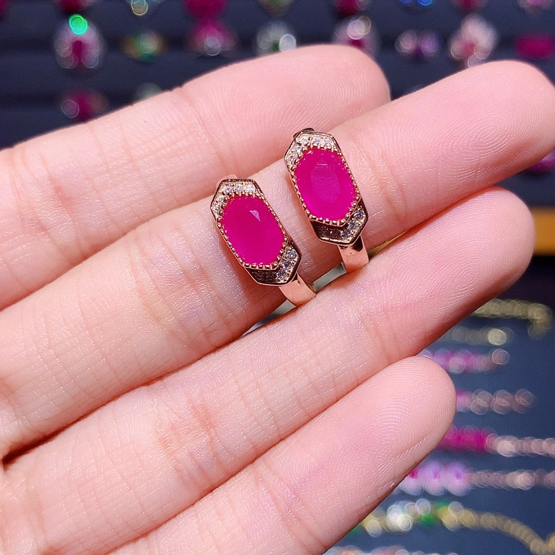 耳饰银S925镶嵌红宝石