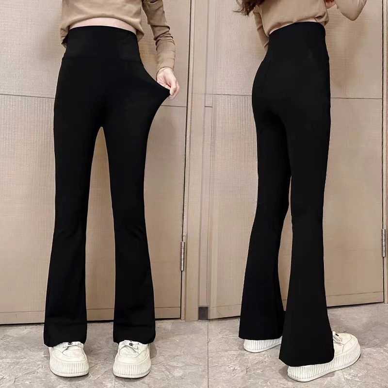 女童裤子春秋款2025新款爆款女童喇叭裤打底大童黑色薄款休闲裤子