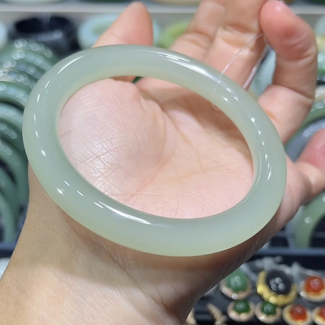 和田玉高冰起荧光葡萄冻绿晴水手镯57-58圈口