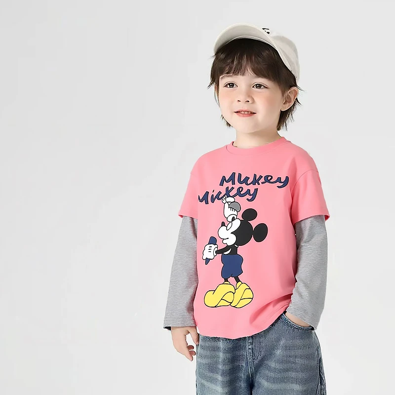 男童假两件长袖纯棉T恤字母圆领打底衫2025春季新款体恤上衣童装