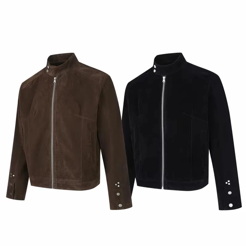 摩登年代复古棕色皮立领机车外套短款复古棕色男士短款机车外套