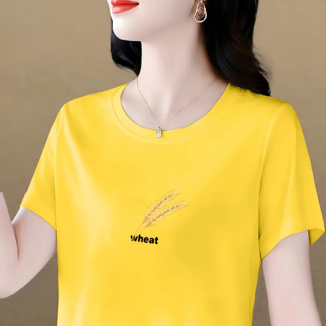 春夏季短袖T恤女新款夏季短款百搭半袖女款上衣圆领体恤上衣