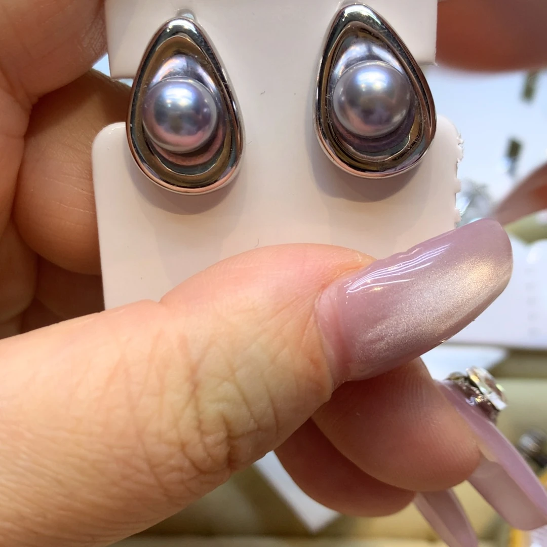 银S925镶嵌耳饰海水珍珠