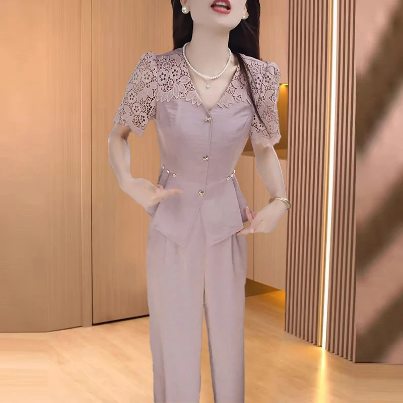 高端时尚百搭优雅套装女2025夏季新款气质洋气减龄显瘦两件套裤子