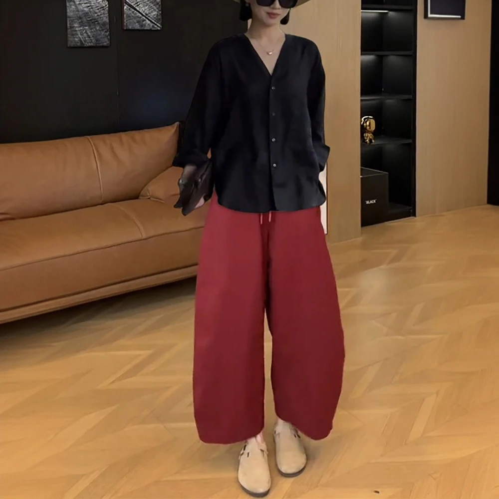 2025春季新款套装简约纯色长袖衬衫女高腰宽松休闲显瘦百搭九分裤