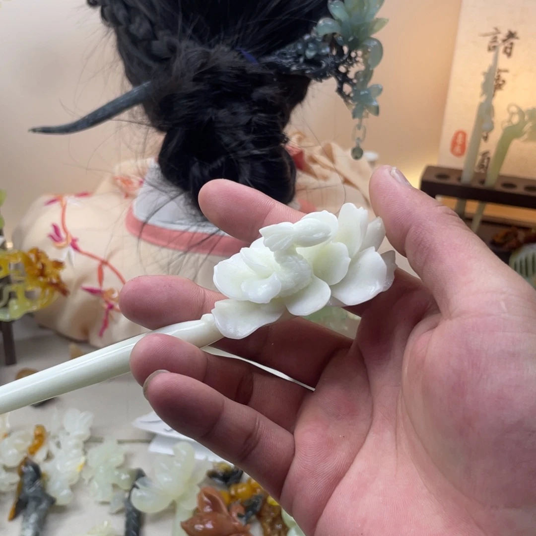 蛇纹石玉合金发饰发簪