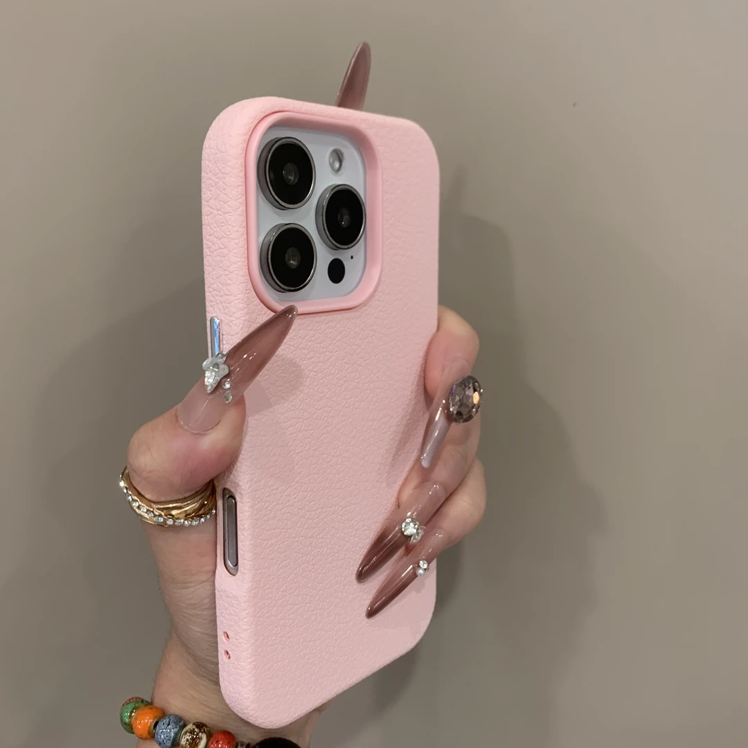 高颜值小众荔枝纹适用苹果16ProMax手机壳15防摔14全包13