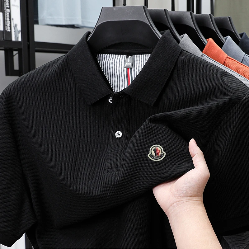 【奥莱撤柜】蒙家徽标夏季翻领纯棉短袖男士休闲百搭条纹POLO衫