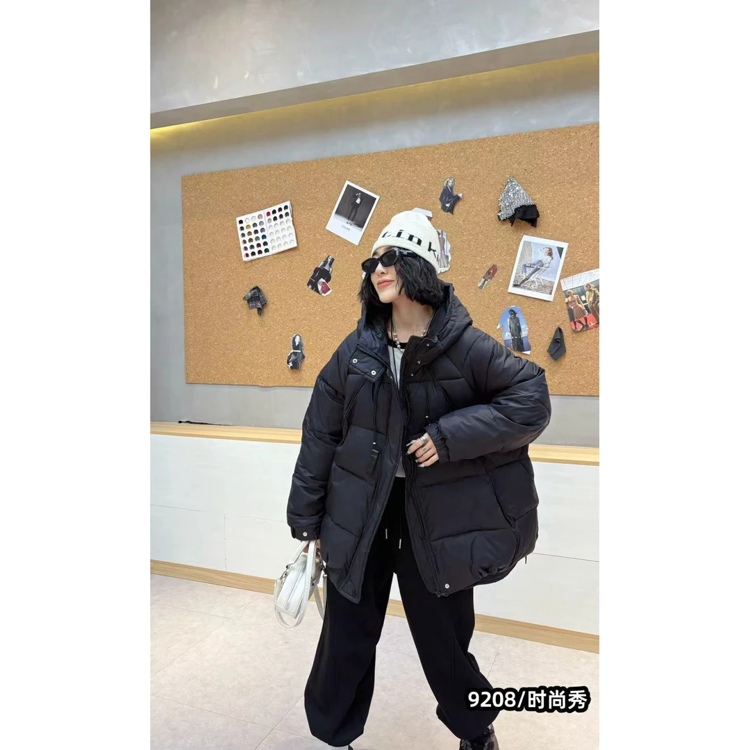 9208连帽棉服纯色简约显瘦厚款