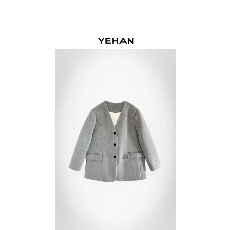 YEHAN 机场灰羽绒大衣 2024冬季NEW