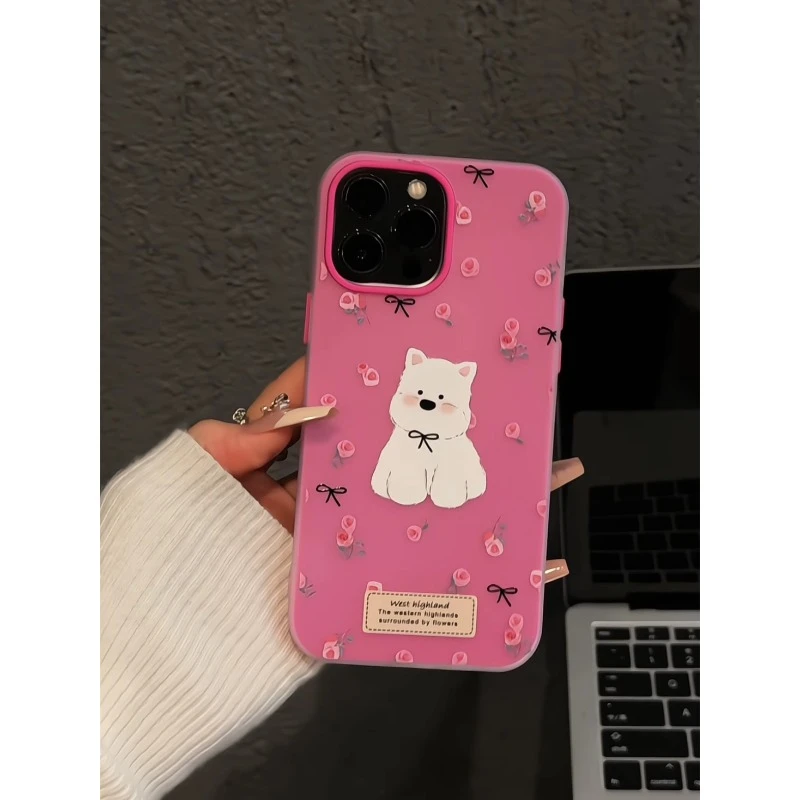 玫瑰西高地适用苹果16promax果冻手机壳iPhone15/14高级13/12潮流