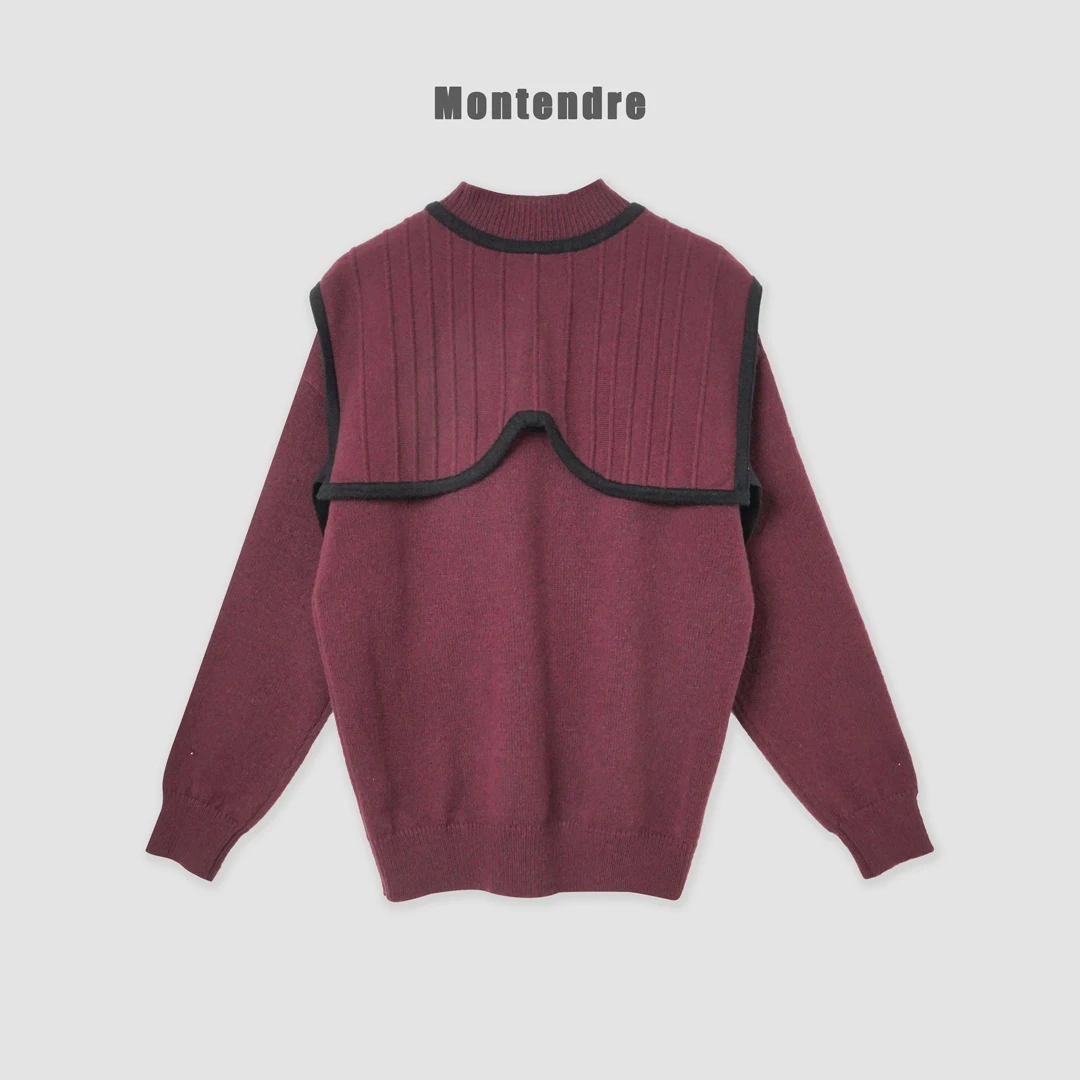 【Montendre】秋冬新款 S 流光风厚款上衣圆领两件套毛针织衫女