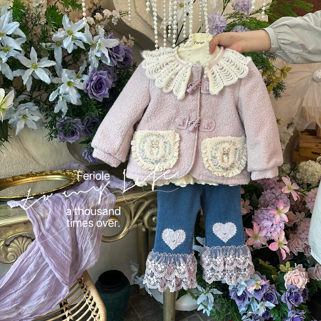 【加绒】FLL-53716-儿童韩系百搭重工大领子刺绣毛毛外套（冬款）