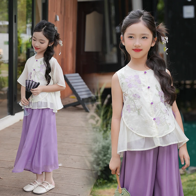 53807【紫黛】女童新中式夏季飘逸灵动设计感国风仙气儿童装