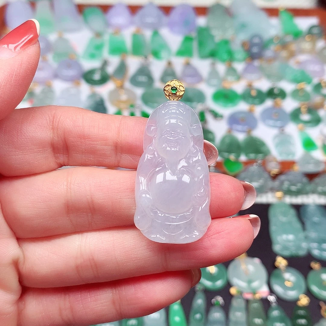 翡翠颈饰18K金镶嵌天然翡翠A货