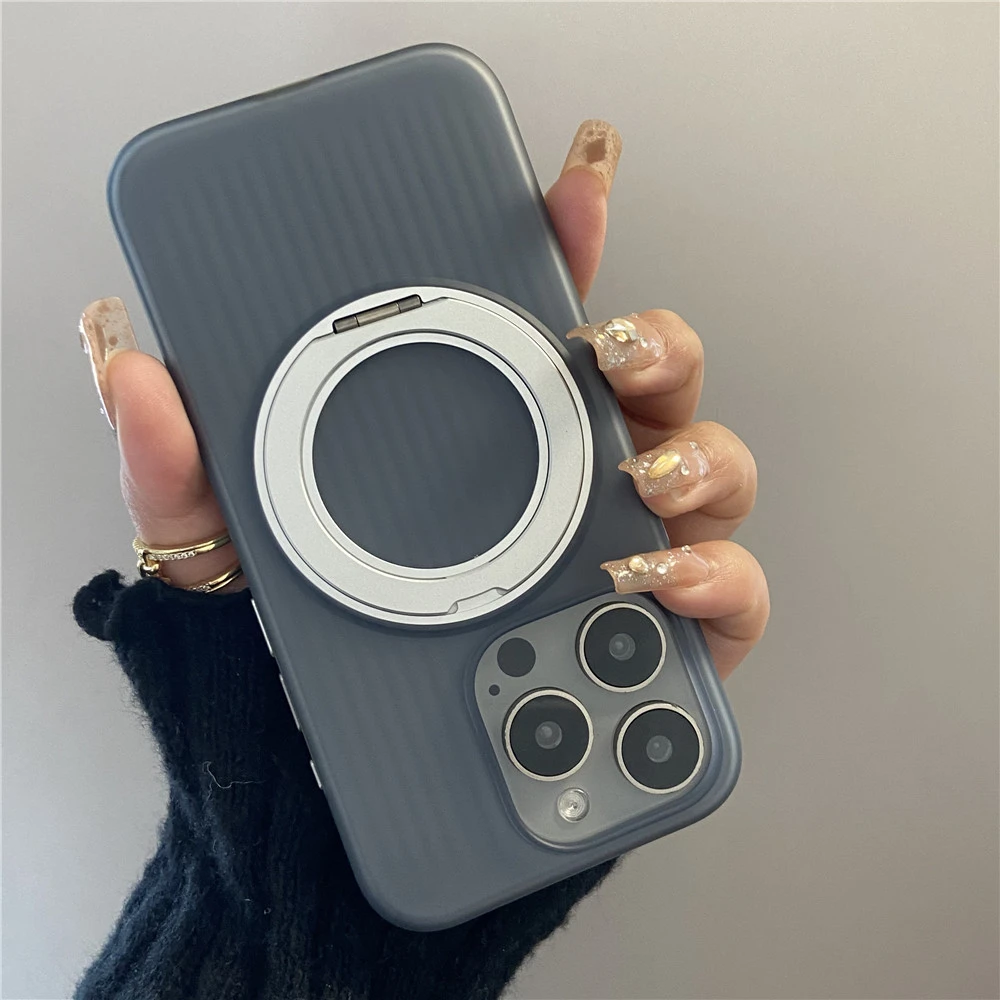 适用苹果16ProMax手机壳15pro旋转支架磨砂透明防摔14保护套