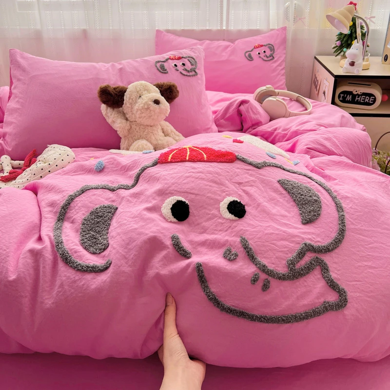 可爱卡通四件套学生宿舍被套床单刺绣被罩非全棉纯棉床笠家用床品