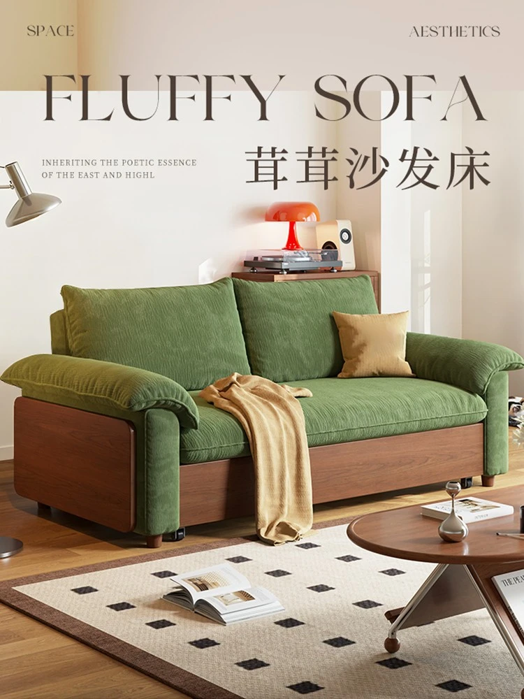 成人伸缩拼板实木沙发床北欧公寓简约皮沙发