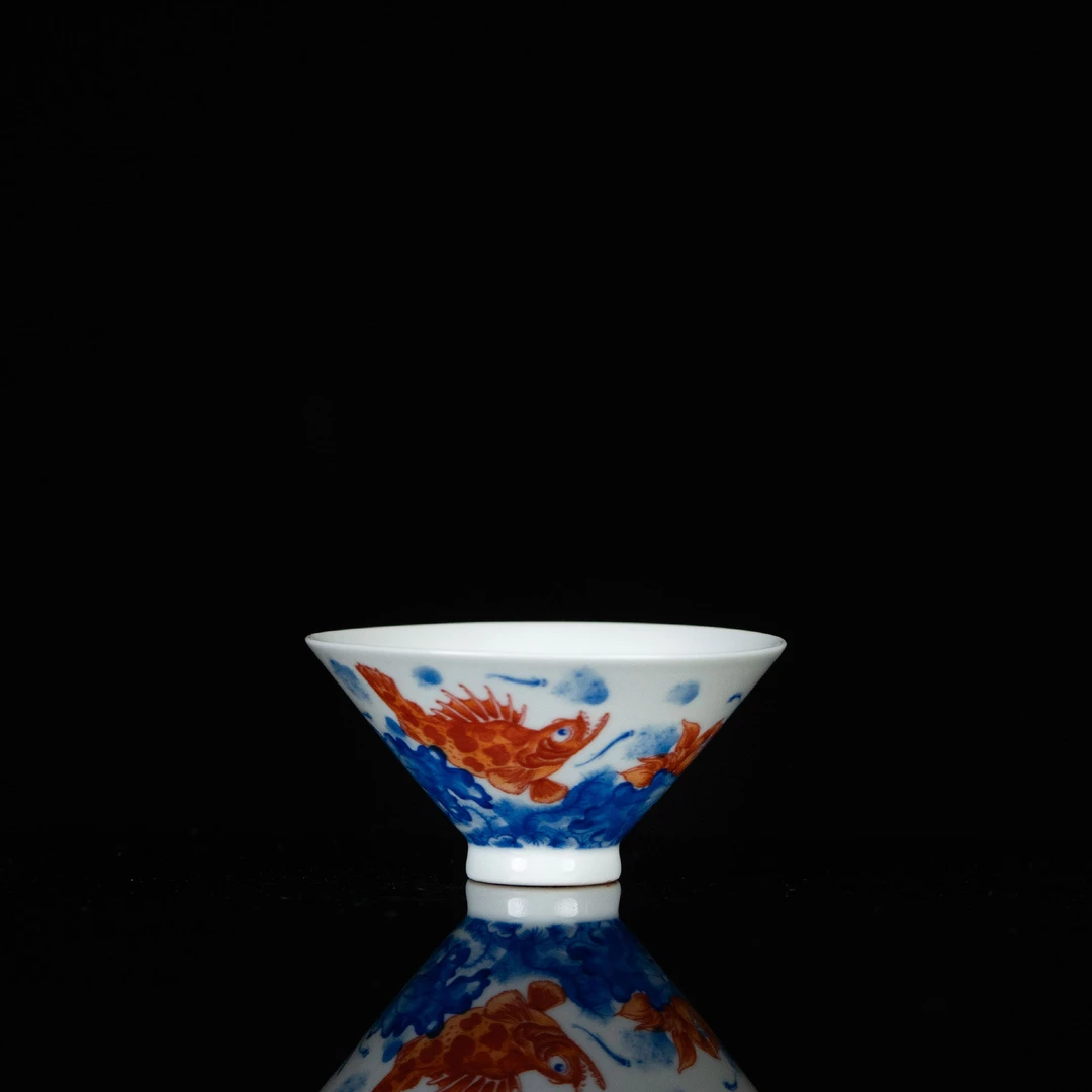 【利贞】鱼藻斗笠杯 瓷器主人杯约70cc纯手绘制HYG