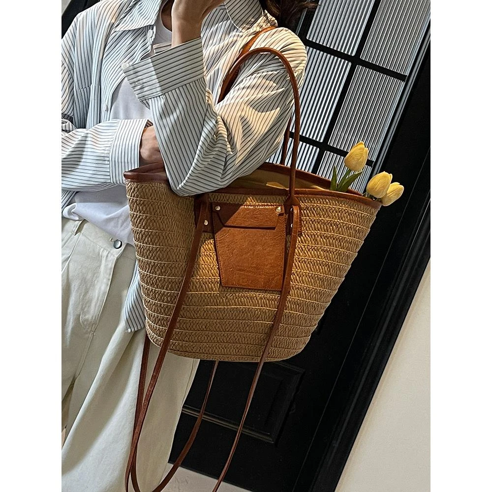 大容量编织草编包女春夏季2025新款百搭斜挎托特包海边度假沙滩包