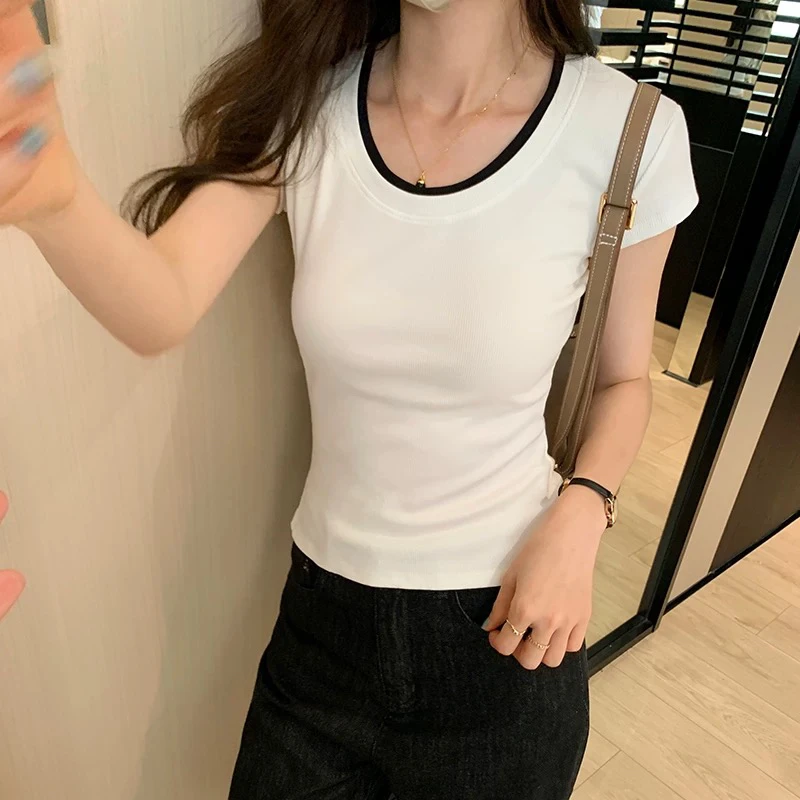 短袖T 明线撞色6028