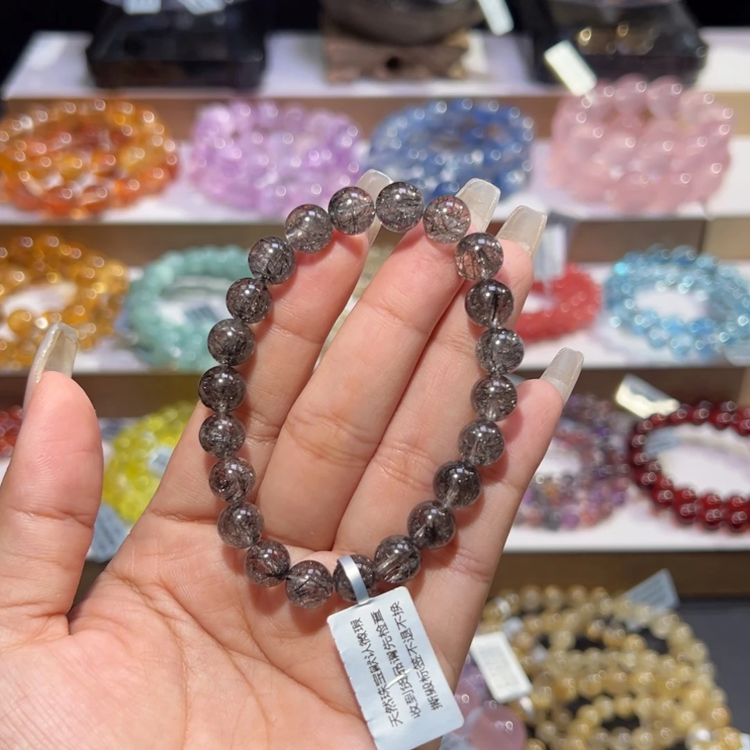 E****水晶手串未镶嵌拉丝黑发晶8.8mm